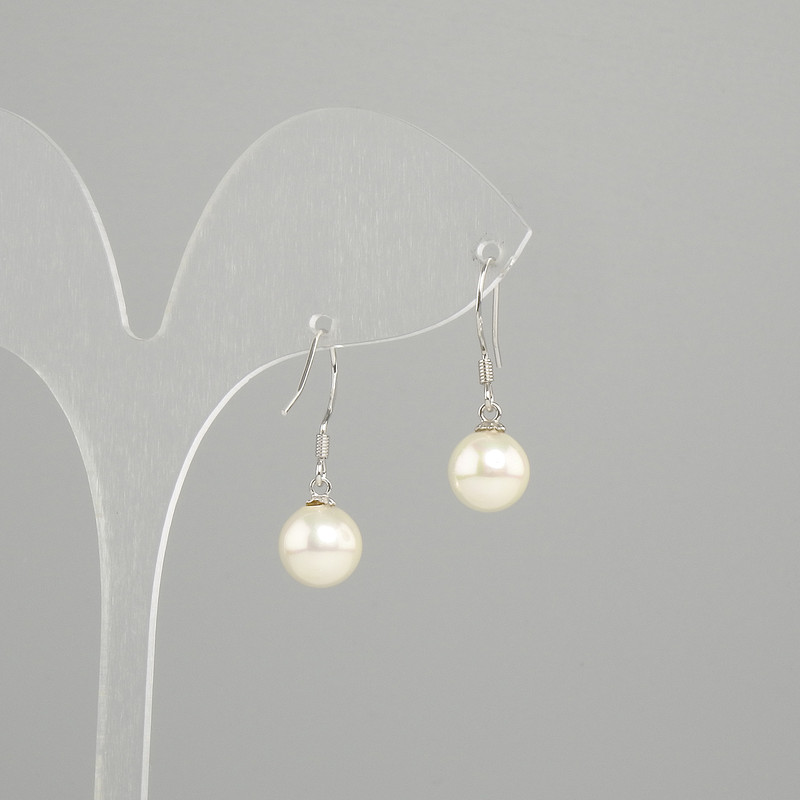 Boucles d'oreilles en Perles de Majorque, diamètre 8 mm ±, longueur 26 mm ±