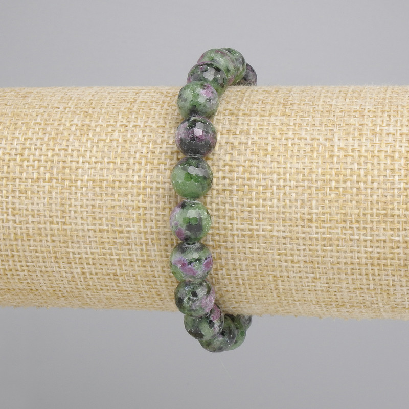 Bracelet zoïsite, perles facettées, diamètre 8 mm, longueur 18 cm, élastique