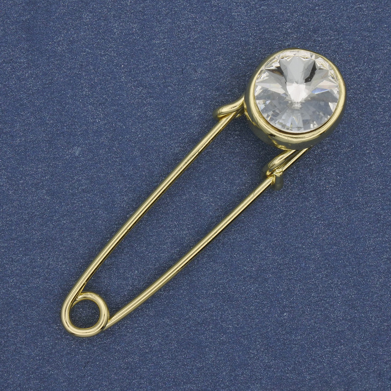 Broche-épingle cristal blanc 38×10 mm ± métal doré