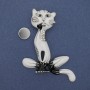 Broche magnétique «Chat» émaillé strass métal argenté 62×56 mm+
