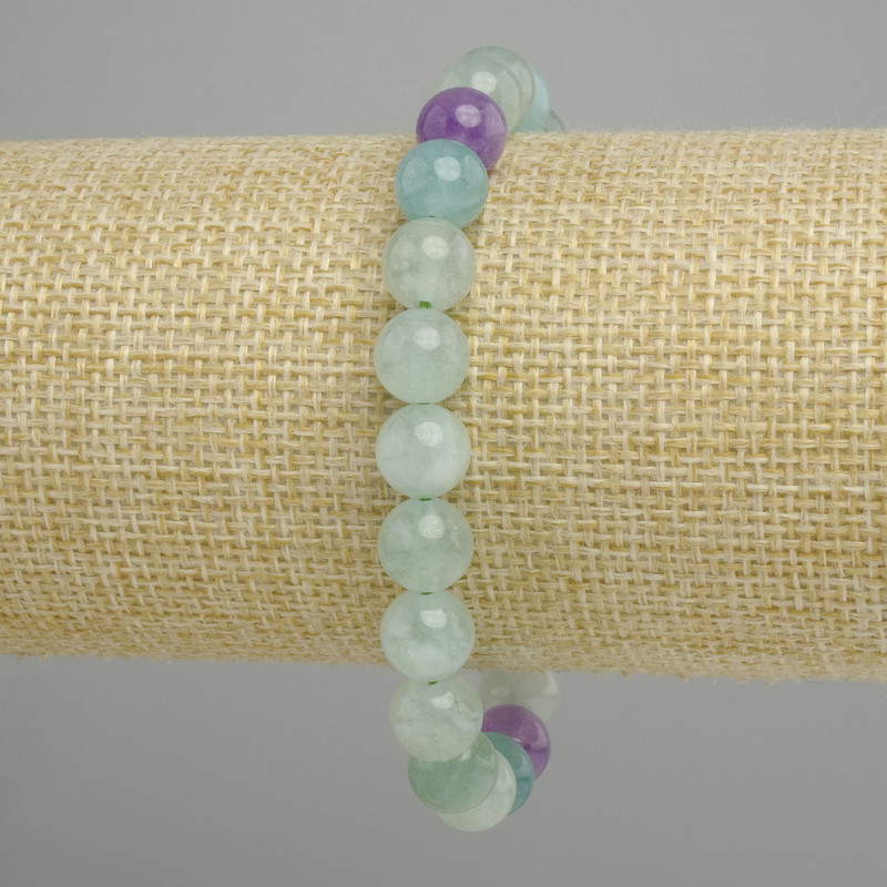 Bracelet fluorite boules lisses, diamètre 8 mm ±, longueur 18 cm ±, élastique