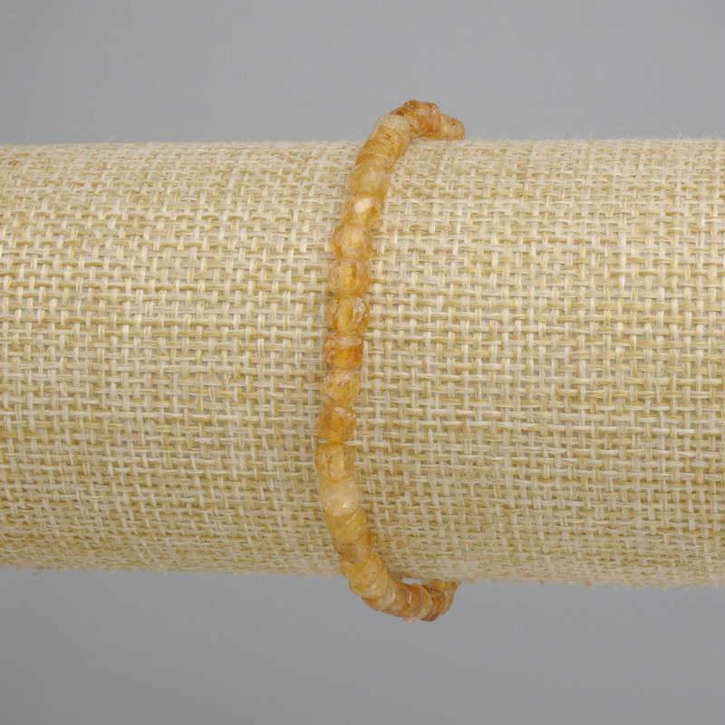 Bracelet en citrine facettée, cube de 4 × 4 mm, longueur environ 18 cm, élastique