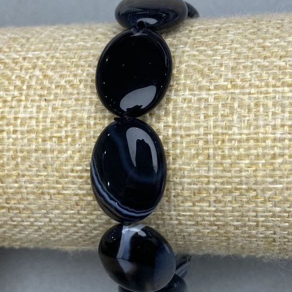 Bracelet agate ovale, diamètre 20×15 mm, longueur 18 cm ±, élastique