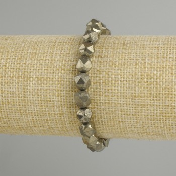 Bracelet en pyrite à facettes, diamètre 8×7 mm ±, longueur 18 cm ±, élastique