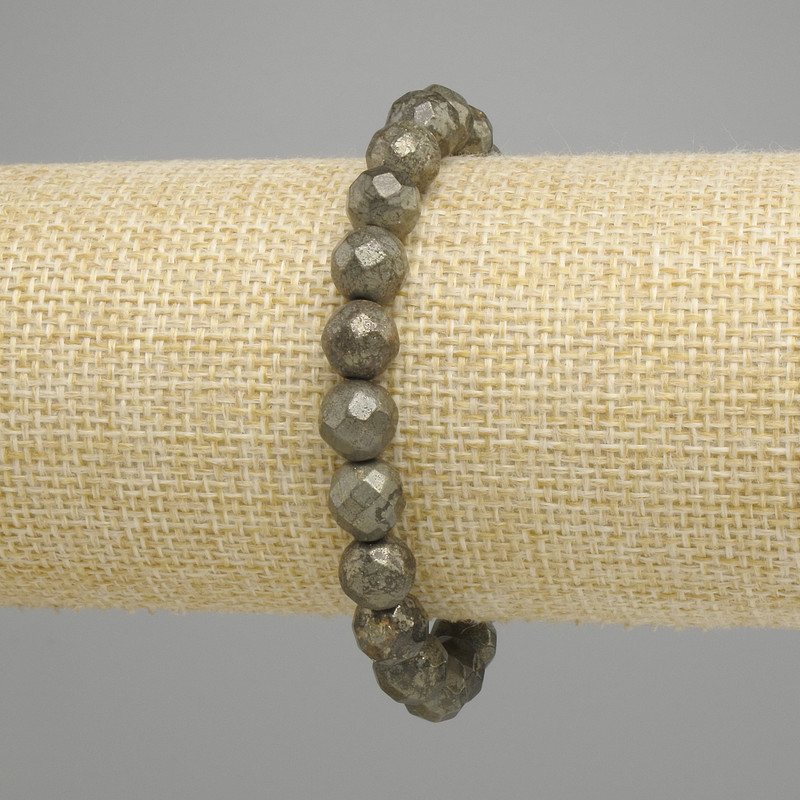  Bracelet Pyrite perle facettée 8 mm, longueur 18 cm ± élasthique