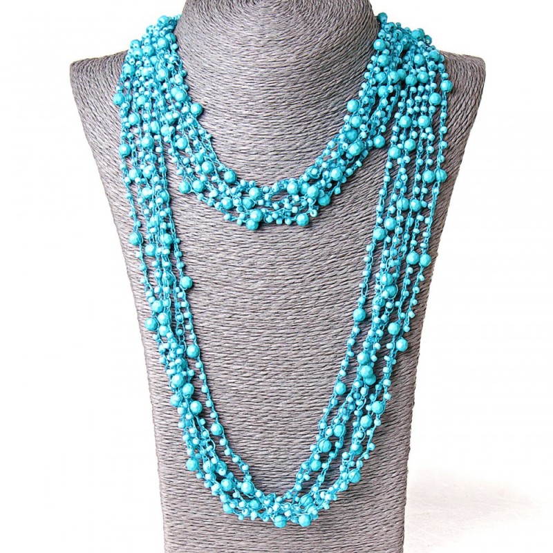( 140 cm ) Collier toile d'araignée bleu clair avec pendentifs ronds