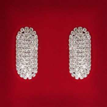 ( 45x25 mm ) Boucles d'oreilles féminines à clous, strass blancs, métal clair, pour mariage et soirée, puces ovales allongées