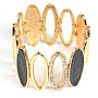 (5-6 cm) Bracelet femme, couleur dorée, avec éléments ovales noirs