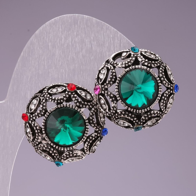 Boucles d'oreilles cercle-étoile de 2,5 cm avec cristaux verts