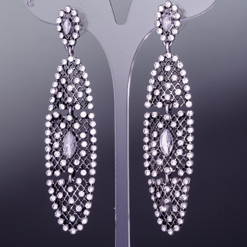 Boucles d'oreilles en cristaux blancs «Maille» argent