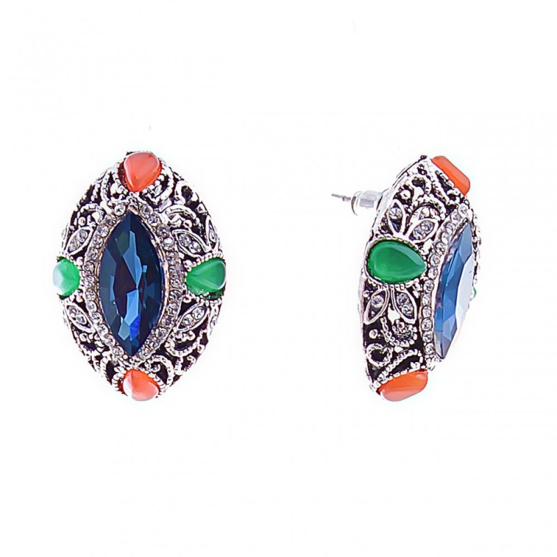 Puces d'oreille avec cristaux bleus en coupe marquise