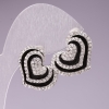 Puces d'oreilles «Cœur» pour soirée — émail noir — strass blancs — métal argenté — 25 mm