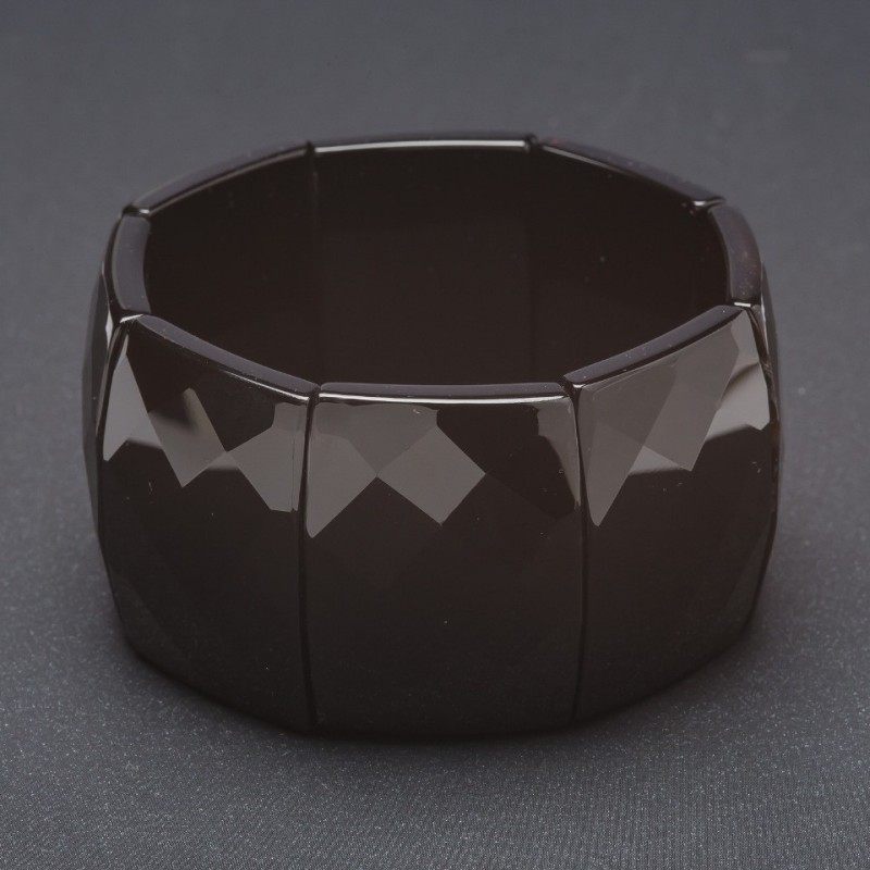 Bracelet élastique Elite en agate noire, maillons rectangulaires facettés 30×40 mm