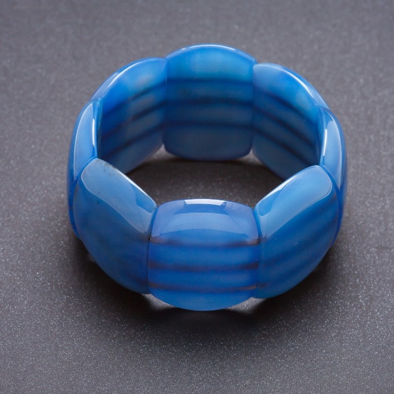 Bracelet Élite Agate bleu sur élastique, maillons arrondis 4×2, 8 cm