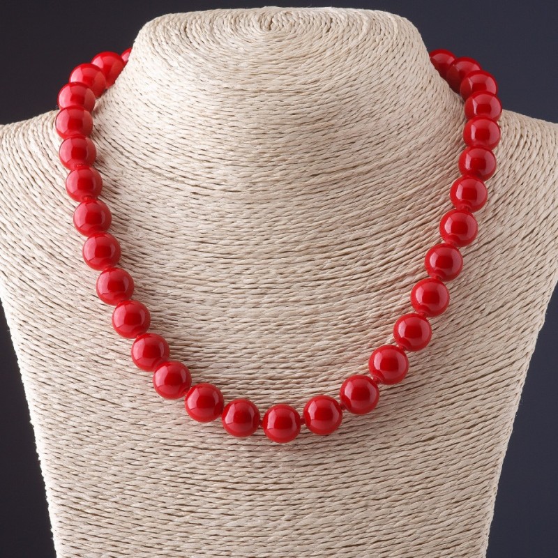 Collier en corail (pressé) boule lisse 12,5 mm ± 45 cm