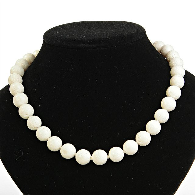 Collier en corail blanc éponge, perles de 12 mm, longueur 47,5 cm
