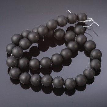Perles de shungite rondes et lisses sur fil (artificielles), diamètre 12 mm, longueur 37 cm