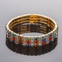 Bracelet strass doré extensible à trois rangs multicolores, circonférence 17 cm