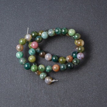 Perles sur fil en agate mousse multicolore, boules lisses, diamètre 8,5 mm, longueur 39 cm