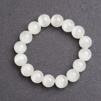 Bracelet féminin en pierre œil-de-chat blanc, perles de 10 mm, sur élastique, longueur 18 cm