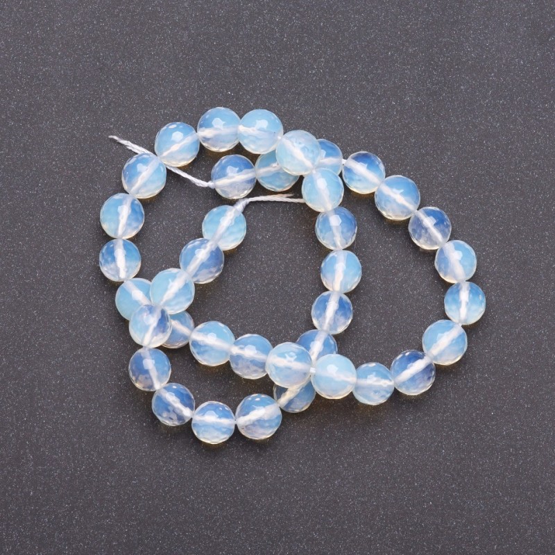 Perles en pierre de lune – boule facettée, longueur 36 cm, diamètre 10 mm