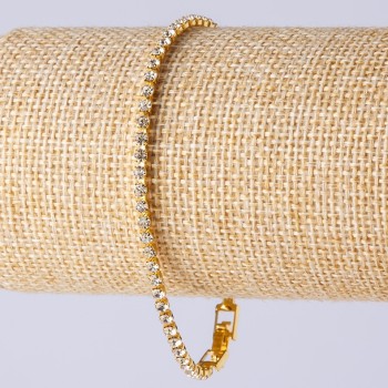 Bracelet à strass à fermoir, à rang unique couleur dorée, longueur 20 cm, largeur 3 mm