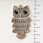 (45 mm) Pendentif hibou en métal gris clair, maillons reliés, strass noirs, taille moyenne