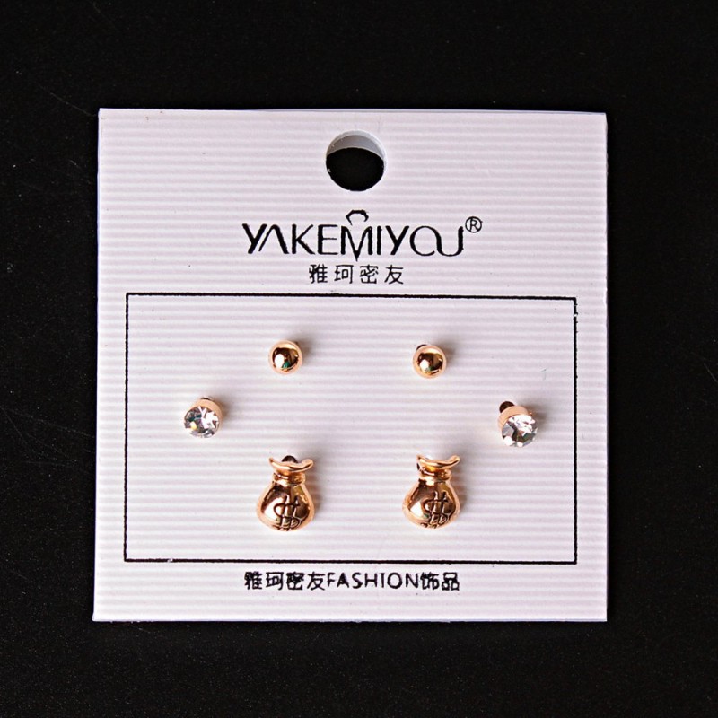 ( 5 mm ) Boucles d'oreilles «Sacs d'argent» perles rondes et strass dorés