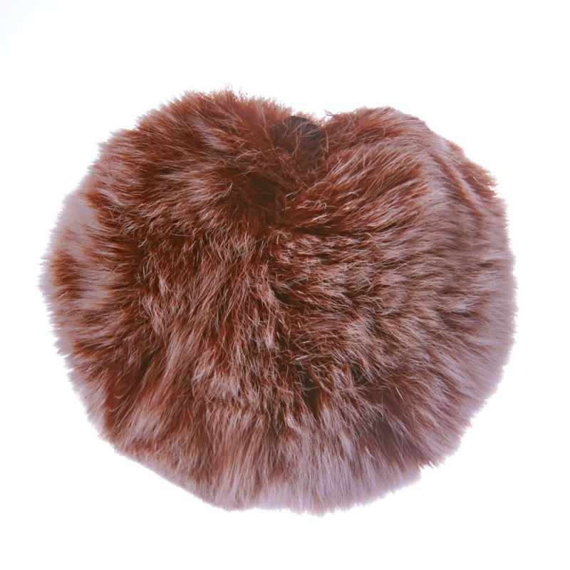 Porte-clés pompon en fourrure naturelle sur élastique, marron, 5 cm