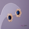 Boucles d'oreilles Xuping, pierres bleues, diamètre 11 mm, longueur 15 mm, plaqué or 18K