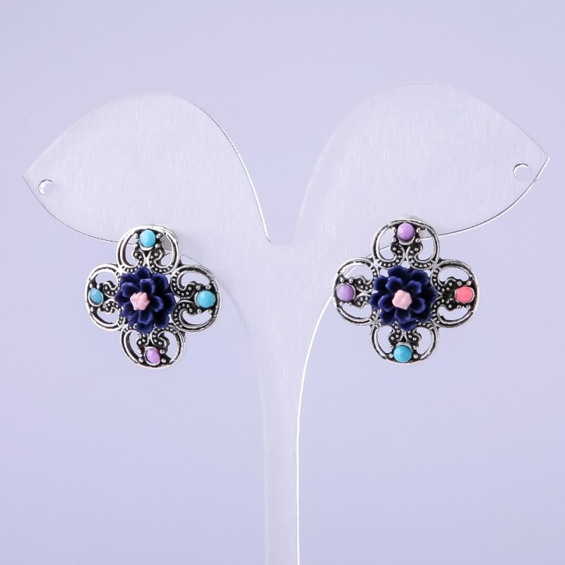 Boucles d'oreilles «Asters» violettes, diamètre 22 mm