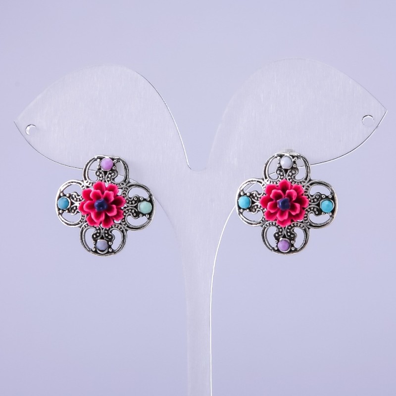 Boucles d'oreilles «Asters» framboise, diamètre 22 mm