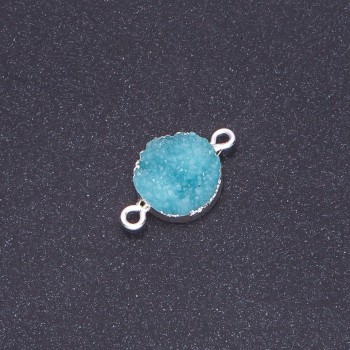 Connecteur bleu clair turquoise « Druza » acrylique argenté, diamètre 14 mm, longueur 3 mm