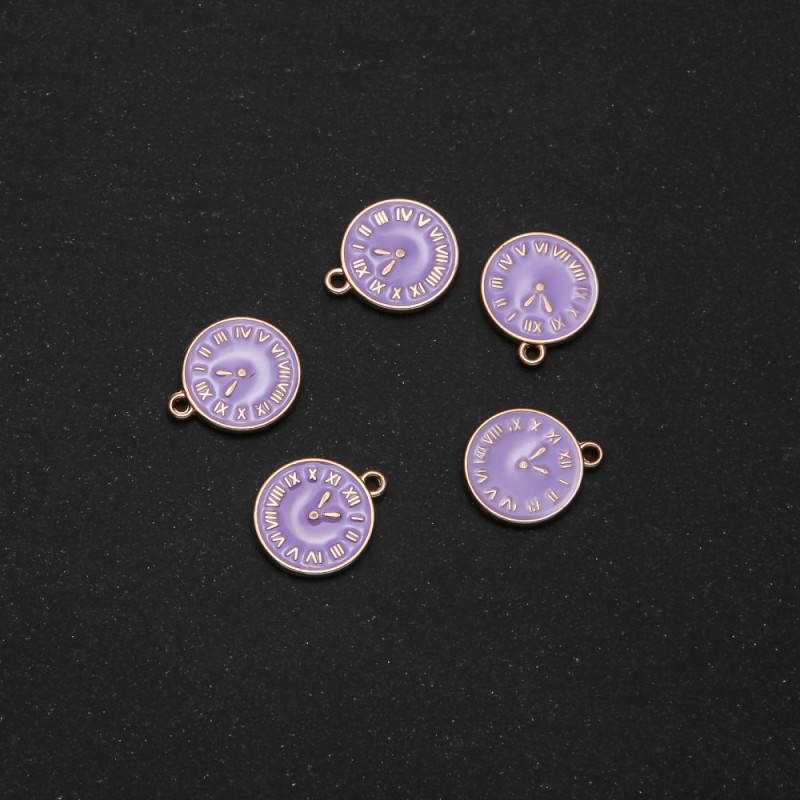 Pendentif «Horloges» émaillé violet 14×17 mm, conditionné en 5 pièces