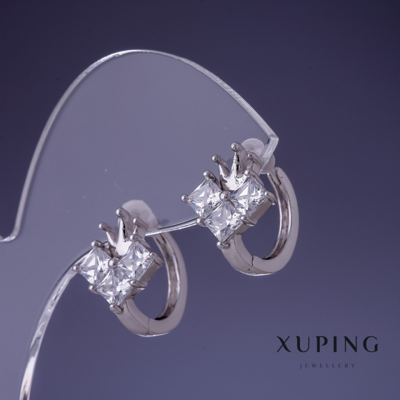 Boucles d'oreilles Xuping Couronne 12×14 mm rhodié