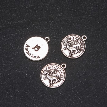 Fournitures - Pendentif Zodiaque Capricorne, diamètre 17 mm, conditionnement 20 g ± 10 pièces