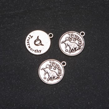 Fourniture : pendentif Zodiaque Taureau, diamètre 17 mm, conditionnement 20 g +/- 10 pièces