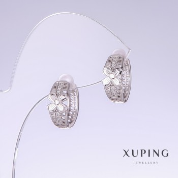 Boucles d'oreilles Xuping avec strass blancs, longueur 14 mm, épaisseur 7 mm, plaqué rhodium