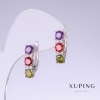 Boucles d'oreilles Xuping avec zircons multicolores, longueur 18 mm, épaisseur 5 mm, rhodié
