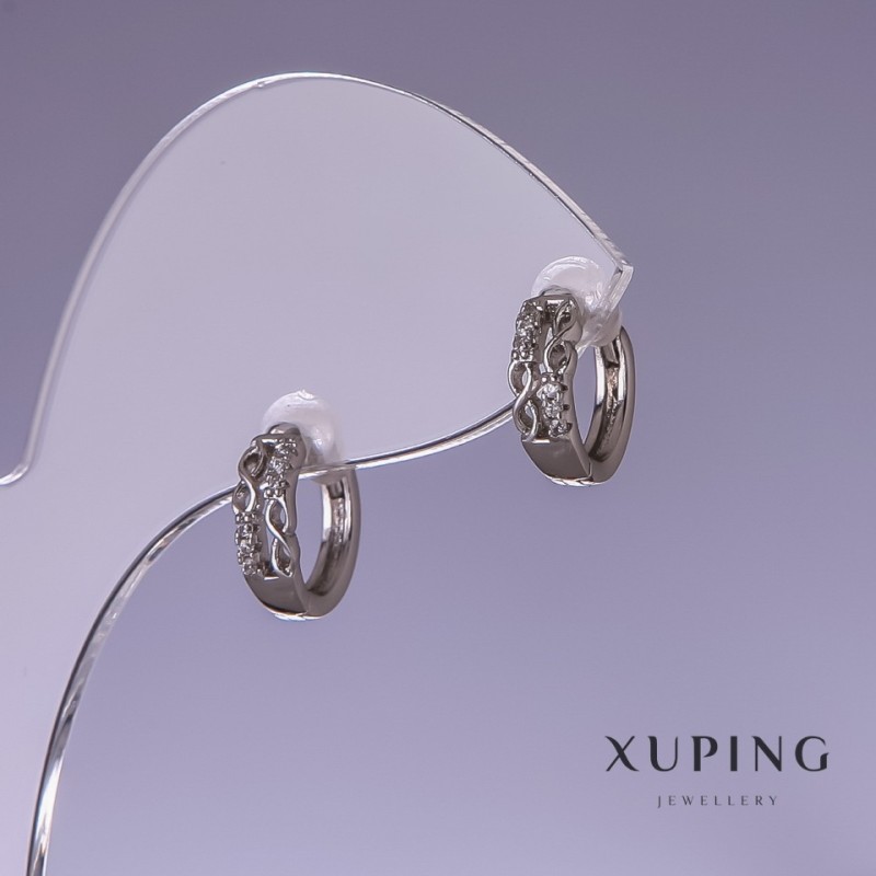 Boucles d'oreilles Xuping avec strass blancs 11×4 mm plaqué rhodium