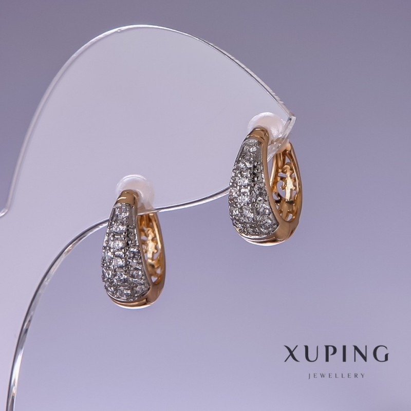 Boucles d'oreilles Xuping avec strass blancs 6×15 mm, dorure 18K