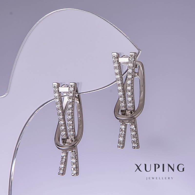 Boucles d'oreilles Xuping avec strass blancs 25×7 mm plaqué rhodium