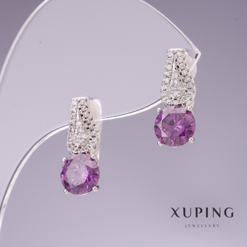 Boucles d’oreilles Xuping avec zircons violets, plaqué rhodium