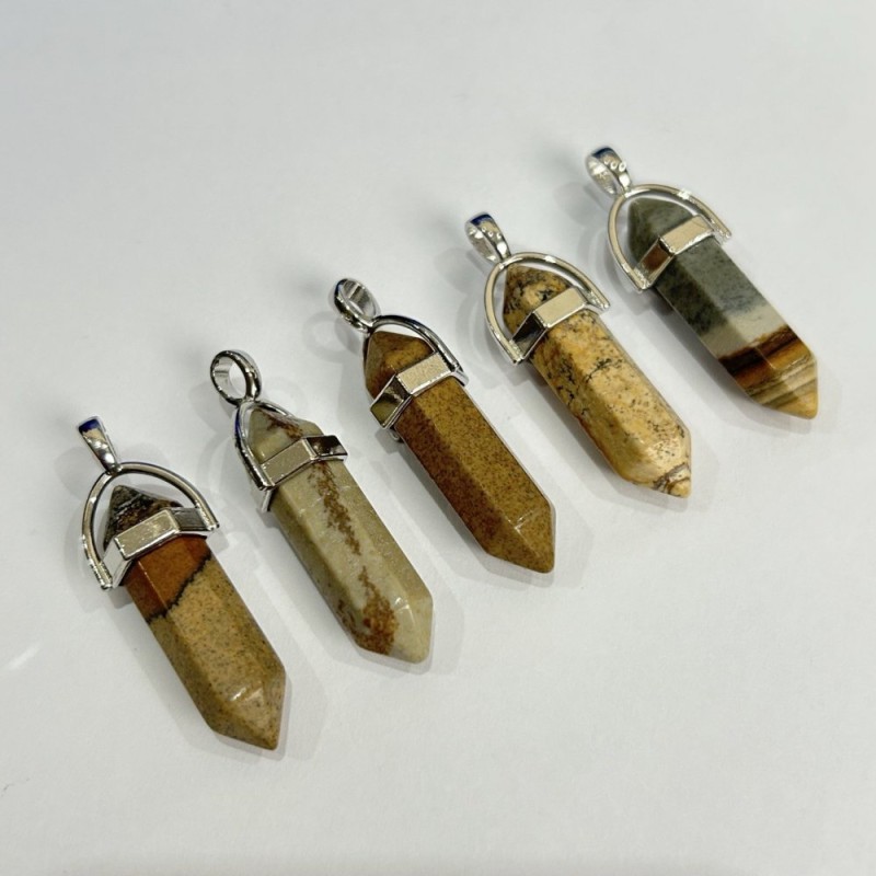 Pendentif hexagonal en jaspe paysage 40×8 mm+