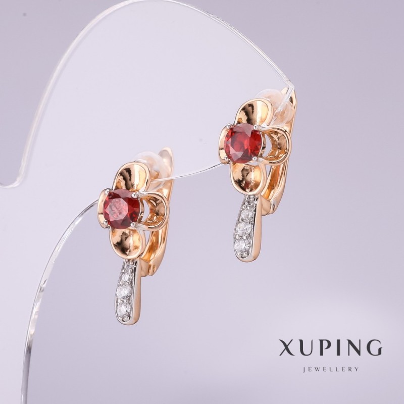 Boucles d'oreilles Xuping avec pierre rouge 20×10 mm dorure 18K
