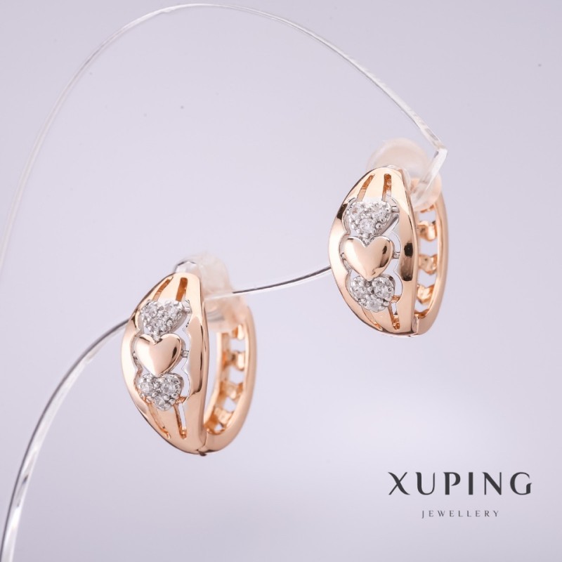 Boucles d'oreilles Xuping avec strass blancs 14x7 mm, or plaqué 18K