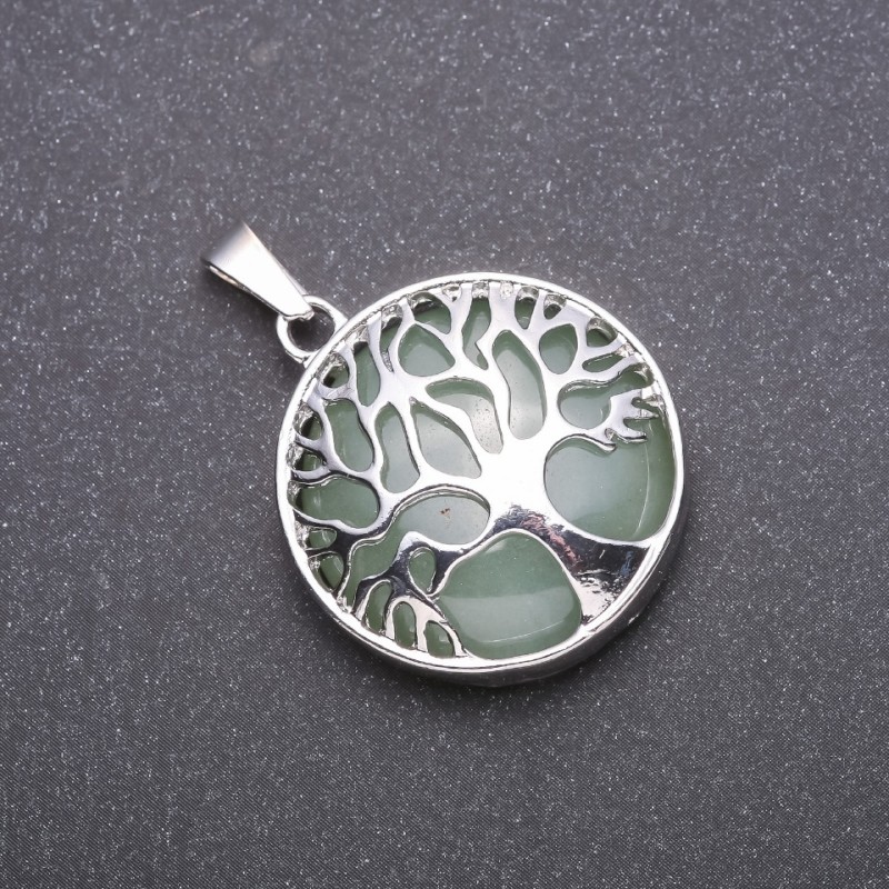 Pendentif « Arbre » avec néphrite naturelle, diamètre 27 mm