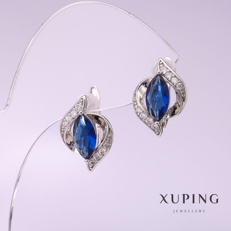 Boucles d'oreilles Xuping avec pierre bleue 11×16 mm rhodium