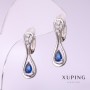 Boucles d'oreilles Xuping avec pierre bleue 25×8 mm rhodium