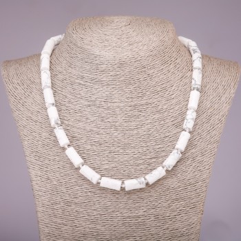 Collier en howlite naturelle cylindrique, diamètre 8×17 mm, longueur 45 cm